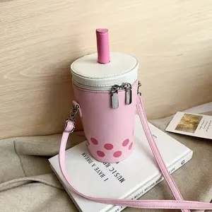 Bubble Boba Milk Tea Shape Versatile Novelty Bag Crossbody Bag (Pink)