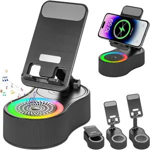 4-in-1 Bluetooth Speaker - 360° Rotating & Foldable Phone/Tablet Stand, 3000mAh Power Bank, LED Colorful Ambient Light, Bluetooth Speaker - Home/Outdoor/Travel/Car Use