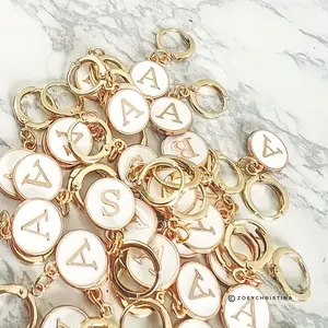 Gold Initial Charms for Keychains – Personalized Letter Add-On – White Enamel Initial Pendant – Custom Accessory for Gifts, Bags, Bracelets