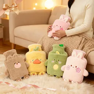 Warm Water Bottle with PVC Interior, 1000ML Capacity, Cute Soft Plush Animal Design, Removable Hands & Feet, Reusable Heating Bag