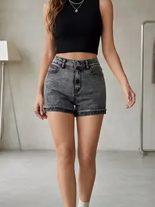 Women's Bow Pattern Denim Shorts Slim Fit, Casual Fashion Pocket Design Shorts for Daily Wear, Ladies Bottoms for Summer