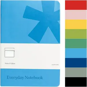 A5 Blank Leather Journal for Women & Men - Hardcover Daily Journal Planner - PU Leather Travel Notebook - Lay-Flat Binding & 188 Pages Thick Paper with Elastic Band & Ribbon Bookmark (Sky Blue, Blank)