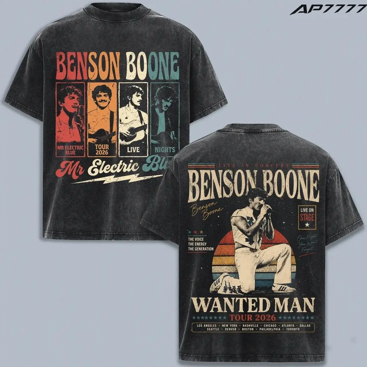 Benson Boone Vintage Washed T-Shirt, Wanted Man Tour 2026 Concert Graphic Tee, Retro Pop Music Singer Shirt, Double Sided Album Style Artwork, Oversized Heavyweight Cotton Unisex Streetwear Top, Live Performance Fan Merchandise Gift CYH