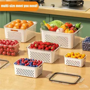 4 Pack Stackable Fridge Organizers Leak-Proof Food Storage Containers with Removable Colander BPA-Free for Fresh Fruits Vegetables Salad Berry Lettuce Meat