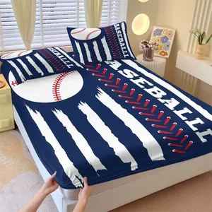 Textured Baseball Icon Printed Fitted Sheet (2 Pillowcases) , Soft & Skin-Friendly , Perfect Gift for Sports Fans , Unique Style Elevates Space Vibe