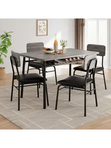 Dining Table Set For 4 With Storage Rack 5Piece Kitchen Table And Upholstered Chairs Of 4 Wood Tabletop and HeavyDuty Metel Frame Dining Room Set For Small Space Apartment
