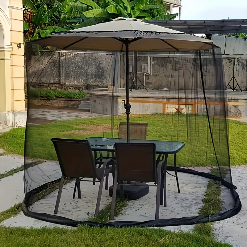 Zipper-Design Polyester Mesh Patio Umbrella Mosquito Net - Convenience Bug Screen Cover, Easy Installation, Porch Use, Sunroom Compatible, Pole-Requiring, Assembly Required, Father’s Day Home Supplies Gift Option, With Zipper