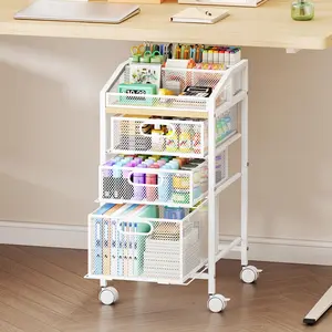 Rolling Utility Cart with Drawers - Under Desk Storage Cart with DIY Divider & Lockable Wheels, Multi-Functional Craft Art Supply Organizer for Office, Vanity, Craft Room & Studio White
