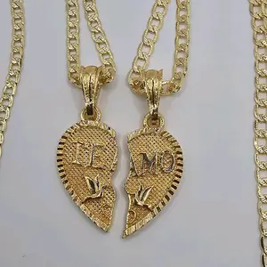 Couple's necklace gold-plated TE AMO set 2 chains included gold-plated Cuban style
