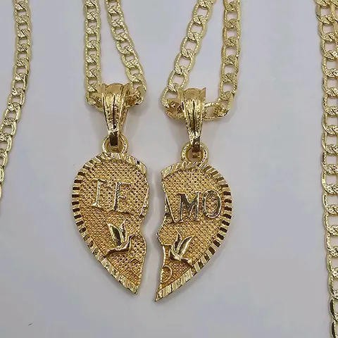 Couple's necklace gold-plated TE AMO set 2 chains included gold-plated Cuban style