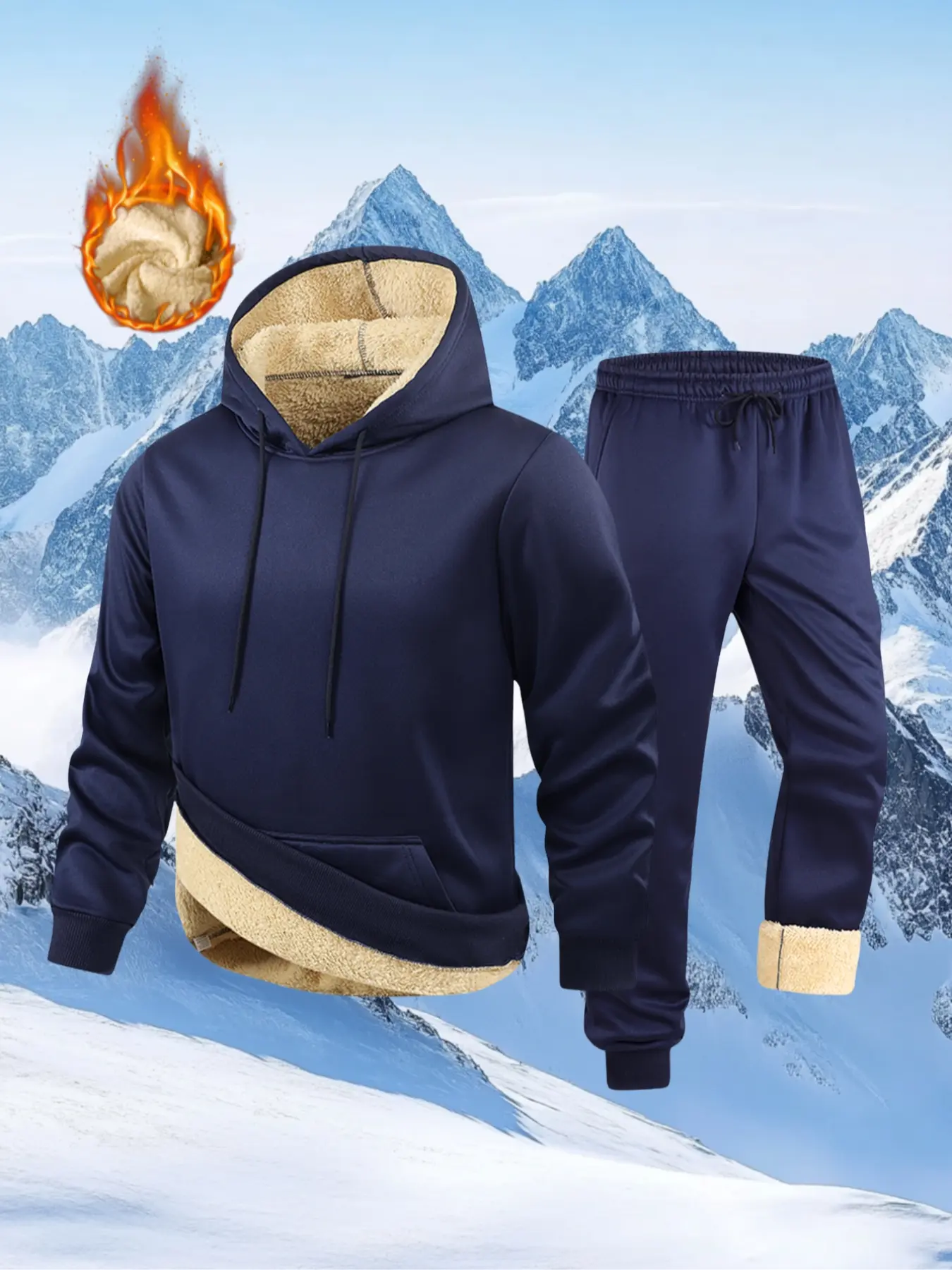 Men's Winter Fleece Casual Set, Warm Hooded Sweatshirt and Ankle Pants Two-Piece, Super Insulated for Cold Weather