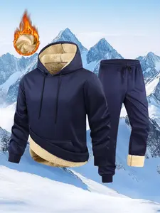 Men's Winter Fleece Casual Set, Warm Hooded Sweatshirt and Ankle Pants Two-Piece, Super Insulated for Cold Weather