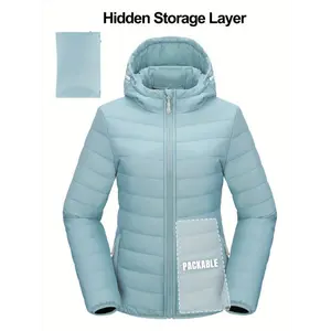 Women's Lightweight Packable Quilted Puffer Jacket with Hood - Full-Zip Winter Coat, Waterproof & Insulated, Teal Blue, Nylon Material, Machine Washable, Perfect for Outdoor Activities, Winter Jacket