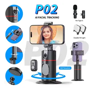 P02 desktop gimbal AI automatic face tracking and recognition shooting, suitable for indoor and outdoor shooting, desktop phone holder wireless connection shooting Selfie Camera Tripod Smartphone Cellphone  Vlogging Kit Adjustable With Light/Mkf