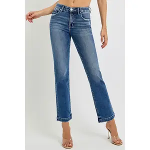 RISEN Full Size Tummy Control Elastic Band Mid Rise Straight Jeans Plus Size