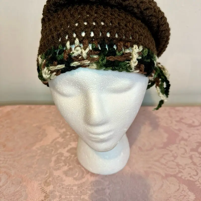 Crochet Beanie Slouchy Hat 101 - Brown Color with Unique Design and Pattern