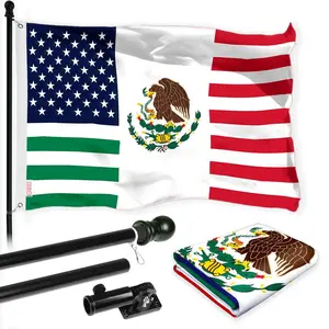 G128 Combo Pack: 6 Ft Tangle Free Spinning Flagpole (Black) & Mexico USA Friendship Flag 3x5 Ft Printed 150D Polyester, Brass Grommets (Flag Included) Aluminum Flag Pole