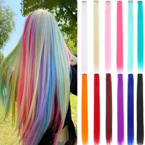 Colored Hair Extension 12 Pack Clip in Hair Extensions 22 Inch Long Synthetic Rainbow Colored Hairpieces for Girls Kids Women - Party & Cosplay Accessories Gift