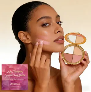 4-in-1 All-in-One Highlighter Blush Eyeshadow Palette - 4 Gorgeous Shades for a Natural Glow, Cheek Color & Eye Makeup - Ultra-Pigmented, Blendable Formula - Perfect for Daily Use & Makeup Beginners, Ideal for On-the-Go shimmer face multi-use blush stick