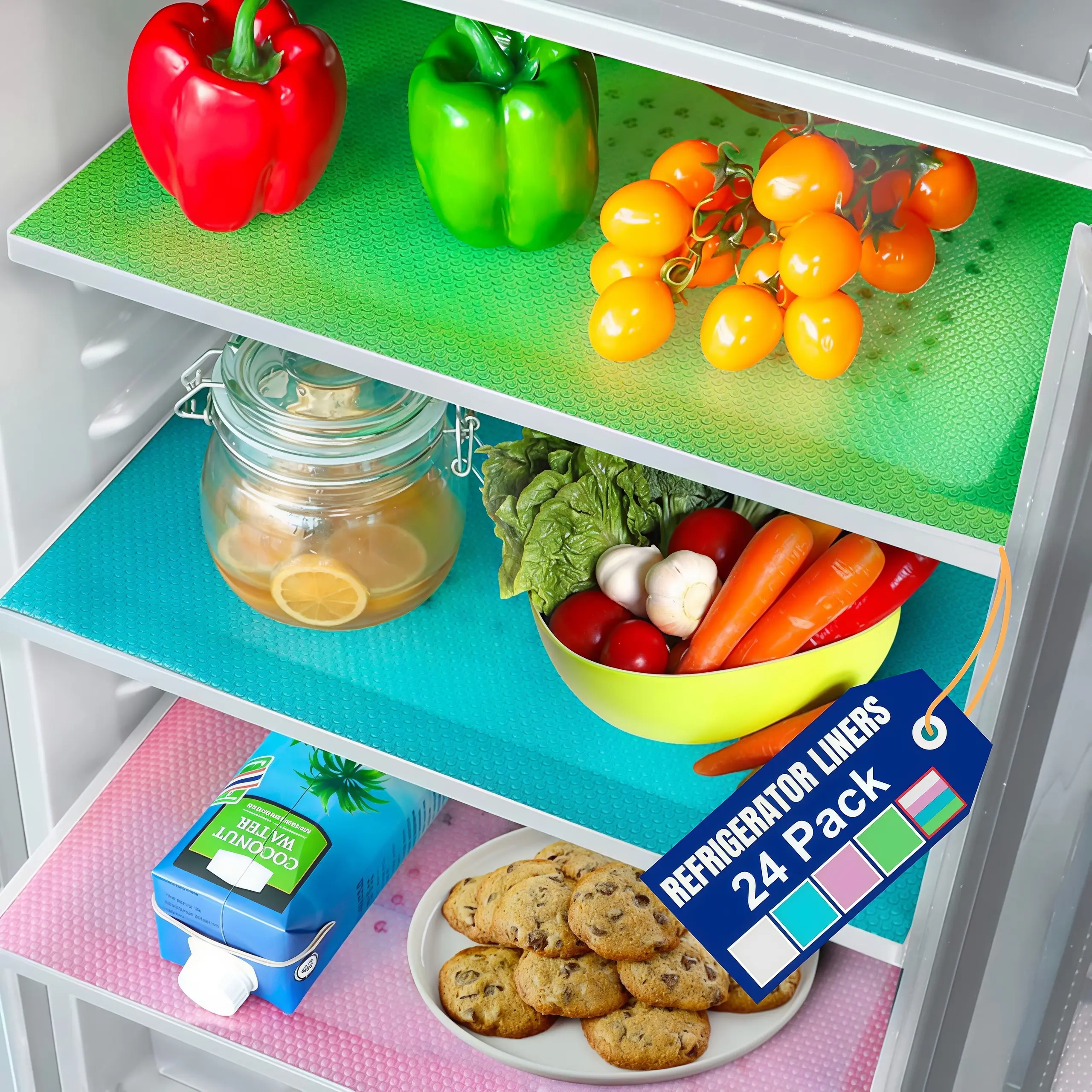 LMMAKE 24PCS Non-Adhesive Refrigerator Shelf Liners - BPA-Free, Easy-to-Clean Kitchen Cabinet & Drawer Mats, Essential Household Supplies (Multi Color),back to school,back to school haul