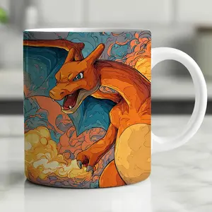 Poke Charizard Mug, Poke Ceramic Coffee Cup, Poke Gift Father's Day Gift For Him, Pokedad Mug