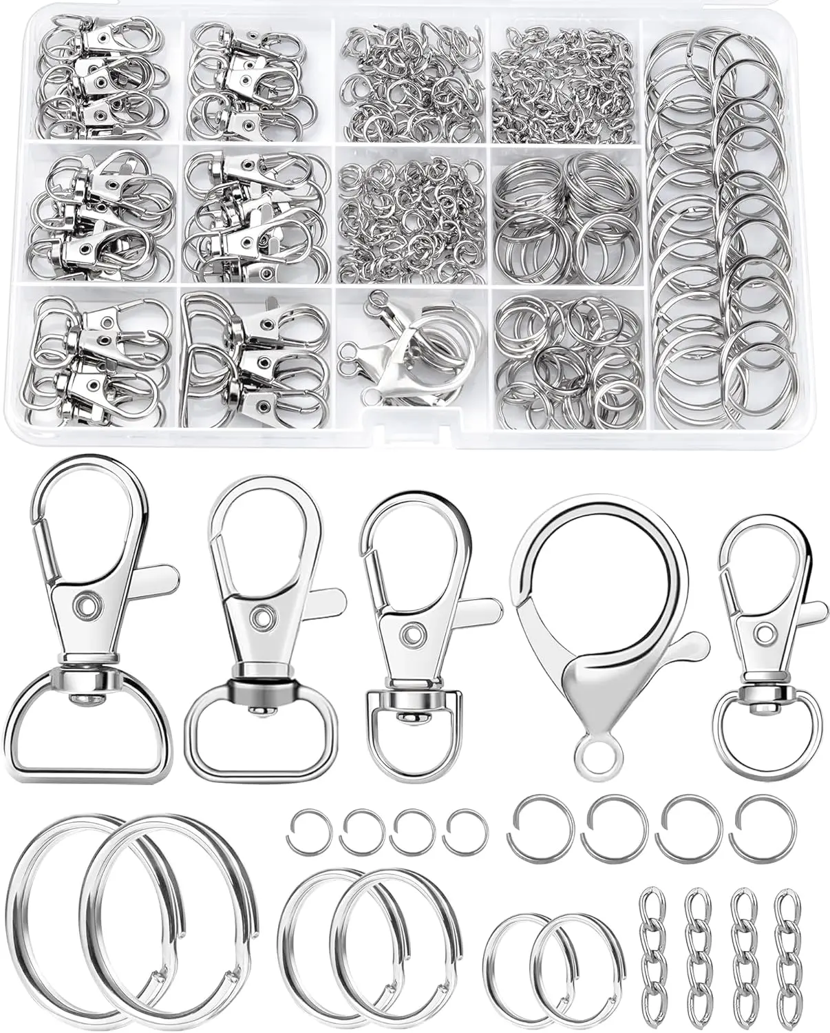 325PCS FIVEIZERO Keychain Making Kit - Silver Keychain Clips with Key Rings