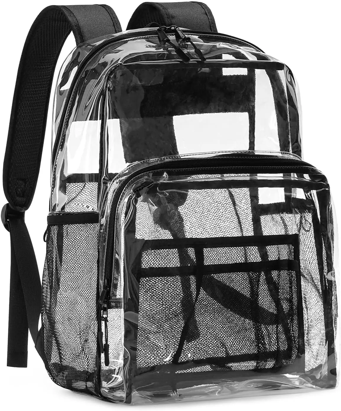 Clear Backpack Heavy Duty, 17 Inch Large TPU Clear Bookbag for Boys Girls Adult, See Through Book Bag Transparent Backpacks with Multiple Pockets for School College Work Casual Sport, Black Gift