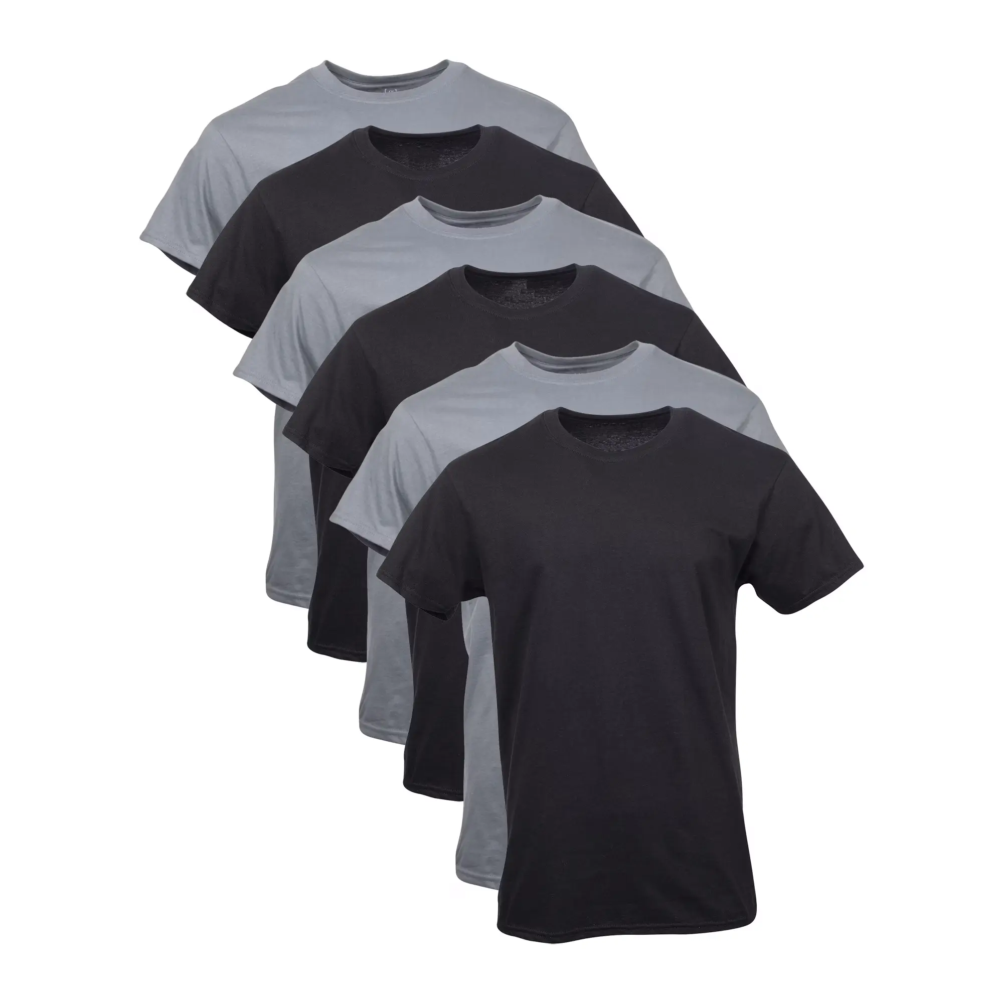 Men's Assorted Crew T-Shirts, 6 Pack, Black/Grey Assorted, Size XL