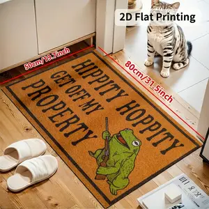 Funny “Hippity Hoppity” Frog Doormat  Sarcastic Get Off My Property Welcome Mat | Soft Absorbent Flannel Rug