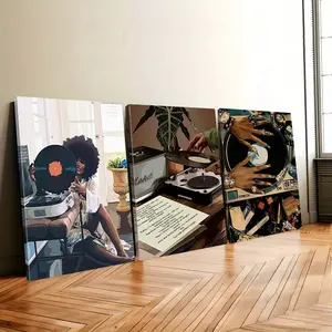 African American Black Female 3-Piece Triple Panel Flat Framed Art Poster Set, Glossy Waterproof Artistic Wall Illustrations, Photo Home Decor & Decoration for Modern Black Women's Bedroom Supplies