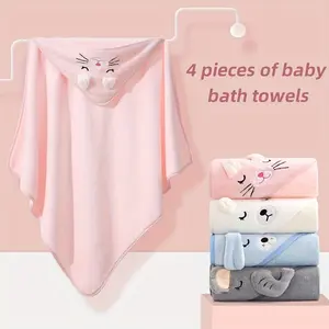 4-Piece Set Colorful Animal Hooded Baby Towels - Super Absorbent Coral Fleece Bath Robes, Ultra-Soft & Lightweight For Newborns & Kids, Multi-Use For Swimming, Bathing, Swaddling, Perfect Baby Gift, Local Warehouse, Christmas Gifts, Halloween Gifts