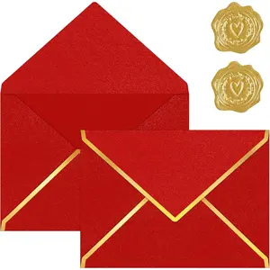 30 Pack 5x7 A7 Envelopes for Invitations, 250g Red Envelopes 4x6 Mailing Envelope with  Foil V Flap for Wedding Birthday  Shower Cards Valentine's Day (Red)