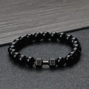 Gym Dumbbells Beads Bracelet Natural Stone Barbell Energy Weights Bracelets for Women Men Couple Pulsera Wristband Jewelry GiftGift