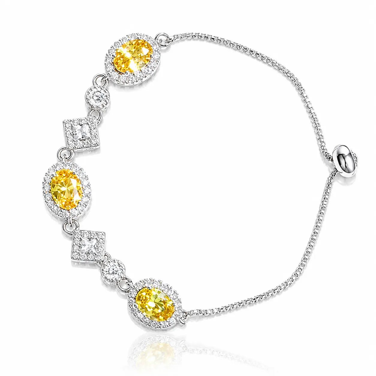 GS-006 Sunny Yellow Halo Tennis Bracelet - Exquisite Trendy, High Quality Costume Jewelry with Gemstones, Halo Sparkle for Daily Wear, High Quality Bracelet, Exquisite Trendy Bracelet