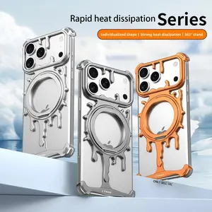For iPhone17 16 Pro Max, 360 Degrees Rotating Stand Phone Case with Magnetic Liquid Metal Cool magnetic Magsafe attraction Shockproof Minimalist Cover