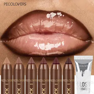 7pc/set Lip Liner Kit with a Tube Glossy Lip Gloss, Makeup, Defines Lip Contours, Hydrates And Enhances Lips, Assorted Lipstick Collection, Cosmetic Lip Products