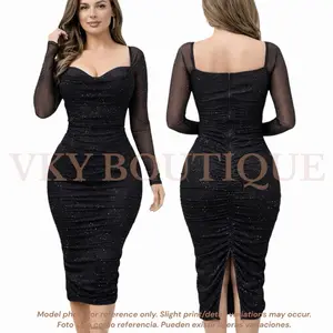 Long Sleeve Glitter Bodycon Midi Dress LY