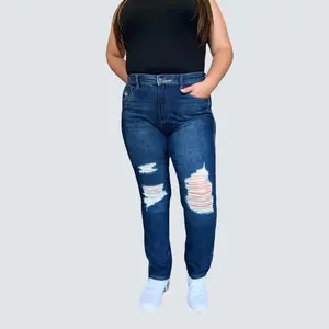 Judy Blue ramona Full Size High Waist Rigid Magic Heavy Destroy Straight Jeans, Cotton Denim. frayed