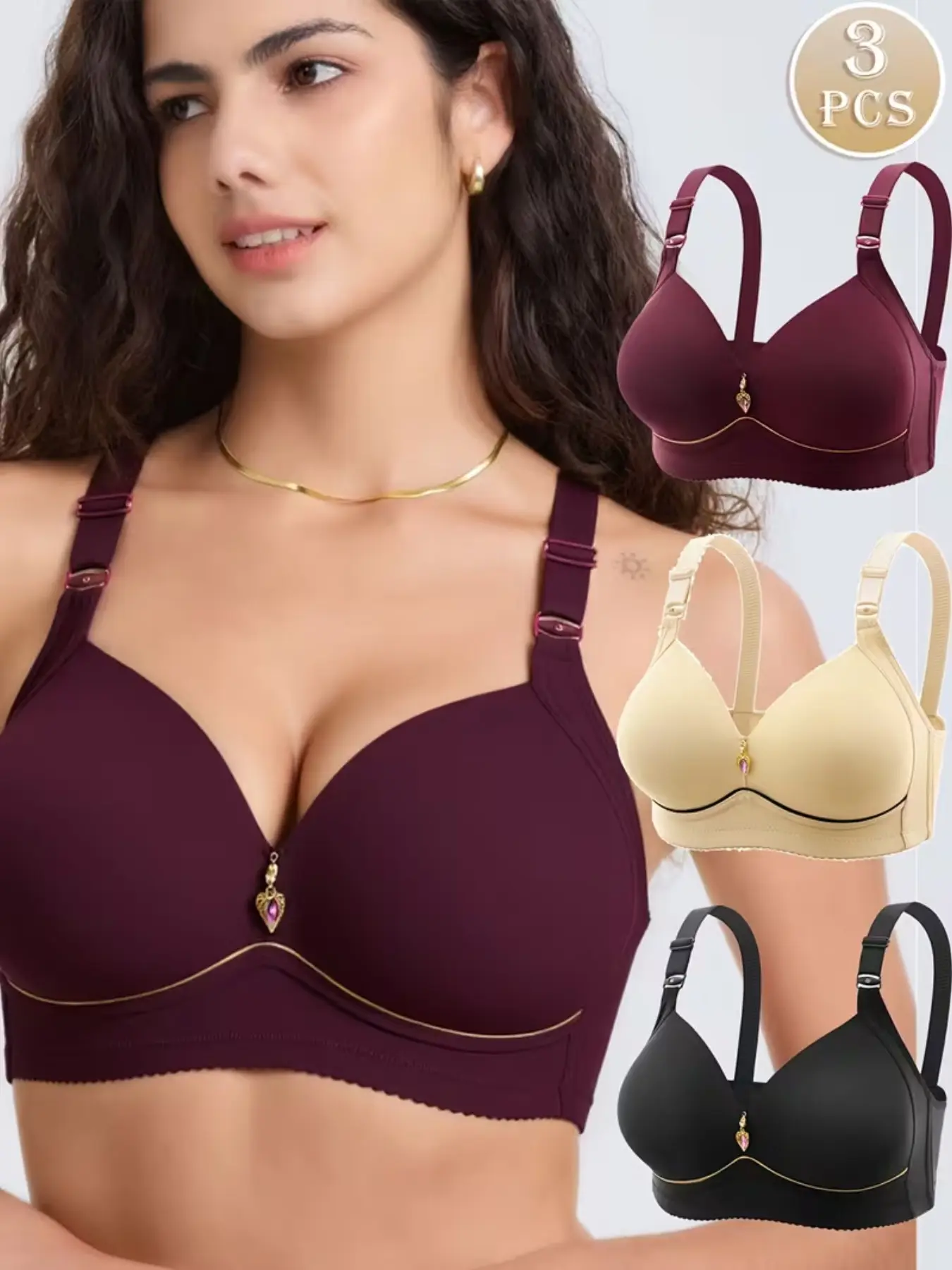 Women's Contrast Binding Push Up Bra, Soft Comfortable Breathable Wireless Bra, Women's Lingerie for All Seasons, Underwear, Fit