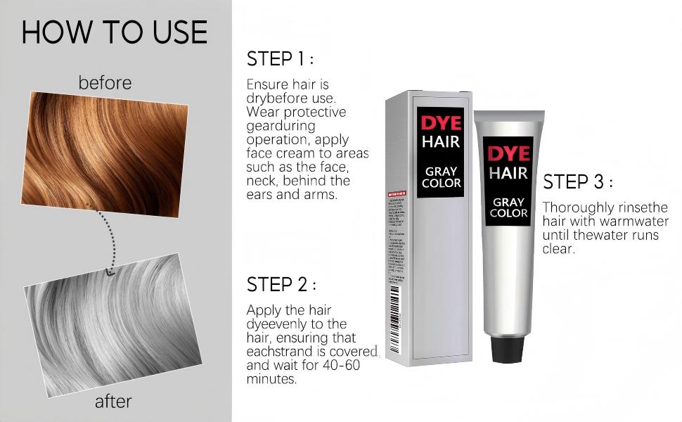 Silver Hair Dye, Natural Gray Hair Color Cream, Professional Hair Coloring Treatment, Instant Silver Gray, Unisex Silver Hair Color for for All Hair Types,Light Grey Silver, Long-Lasting