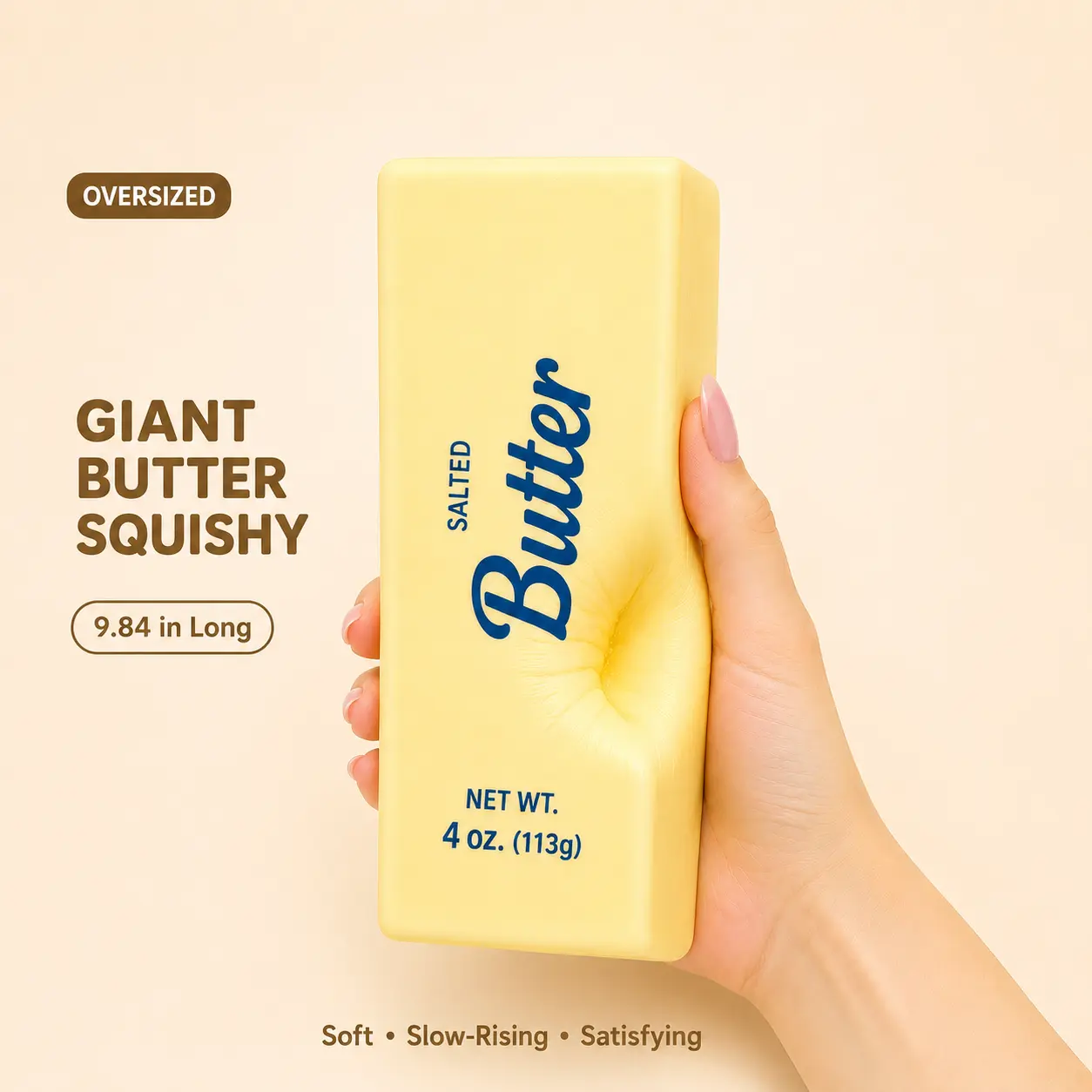 Oversized Butter Squishy Soft Foam Statue - 9.84×2.76×2.36 in Slow-Rise Squeeze Toy, Unisex Stress Relief Tool, Satisfying Home Decor, Cute Gift Idea for Anyone Who Loves ASMR, Fun Desktop Companion & Photo Prop