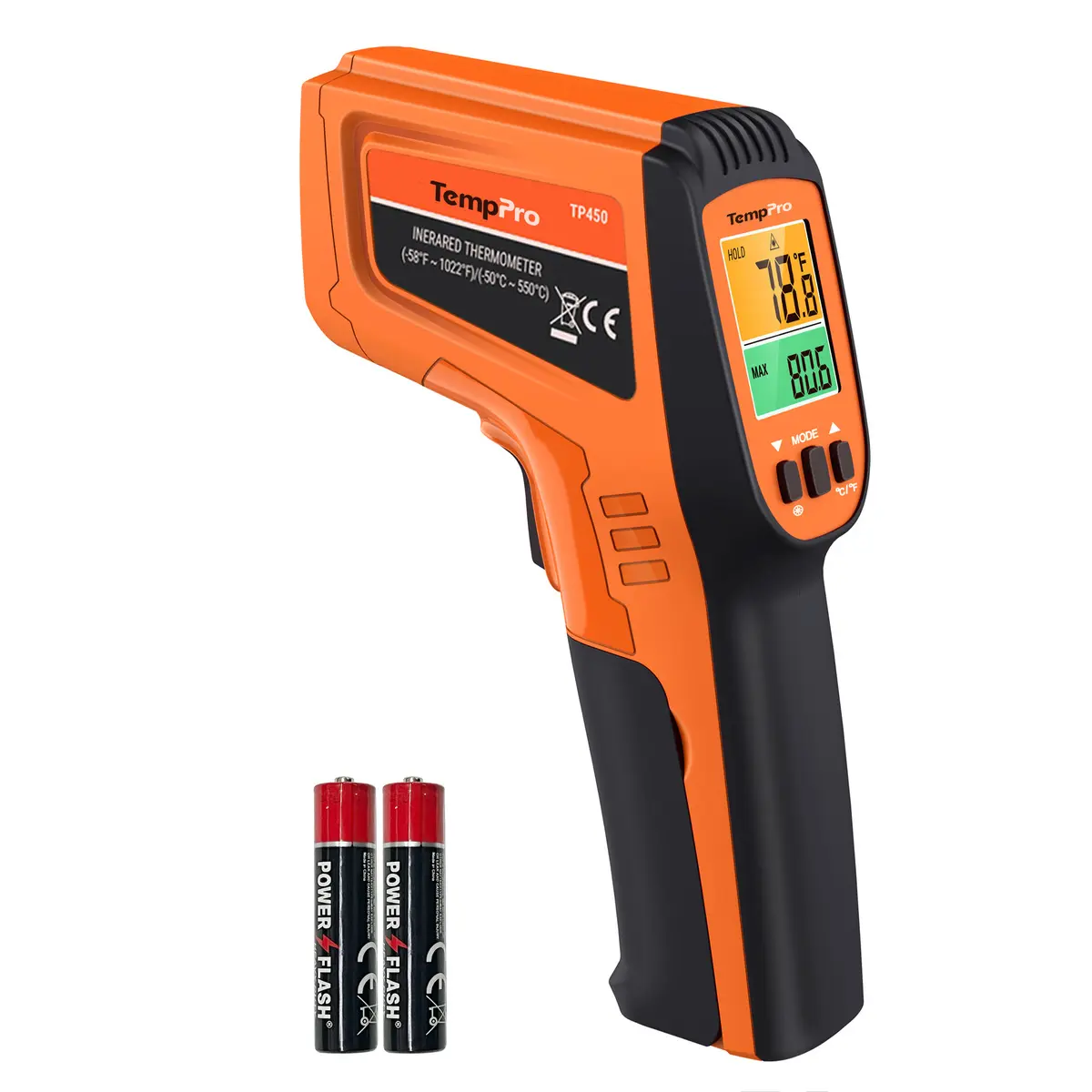 TempPro TP450 High-Accuracy Dual Laser Digital Infrared Thermometer Gun - Portable Automotive/Car Repair Diagnostic Tool, Home Use (-58°F to 1022°F, 0.5-Sec Response, Auto Shut Off, Included Batteries), High Accura.