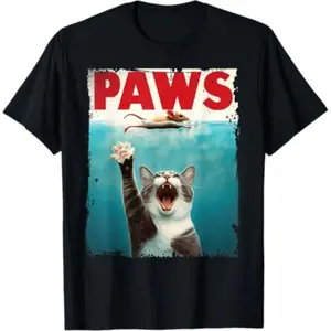 Summer t Shirts PAWS Parody Cat Mouse Humorous Cat Chasing Mouse Kitten T-Shirt Tshirt