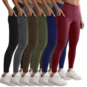 CHRLEISURE 6-Piece Set Of High Waisted Yoga Leggings With Pockets, Exercise Running Yoga Leggings, Tummy Control Workout Running Yoga Leggings gym fitness runner