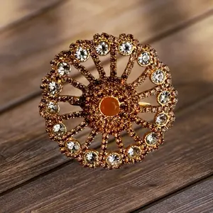 Stone-Studded Round Wheel Ring in Rose Gold and Silver