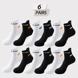 ANLISM Men's Fashion Sports Socks Ankle Length 6 Pairs Cotton-Polyester Blend Sweat-Wicking Shock-Absorbing Durable Terry Sole for Running Soccer Hiking Size 6-12 Black White Orange Training