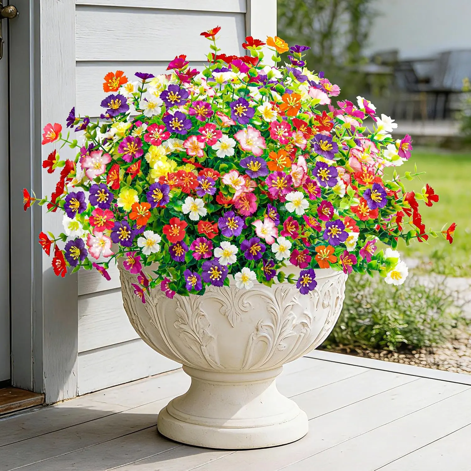 Der Rose 24 Bundles Fake Flowers Artificial Flowers Bulk Daisy for Outdoor Spring Garden Porch Farmhouse Decor Fake Plant Vine Window