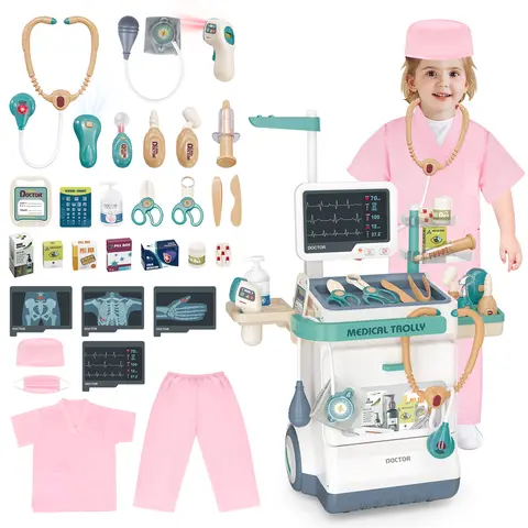 deAO Doctor Kit for Kids, 16 PCS Pretend Play Medical Station Set with Sound & Light, Role Play Doctor Toys for Boys & Girls
