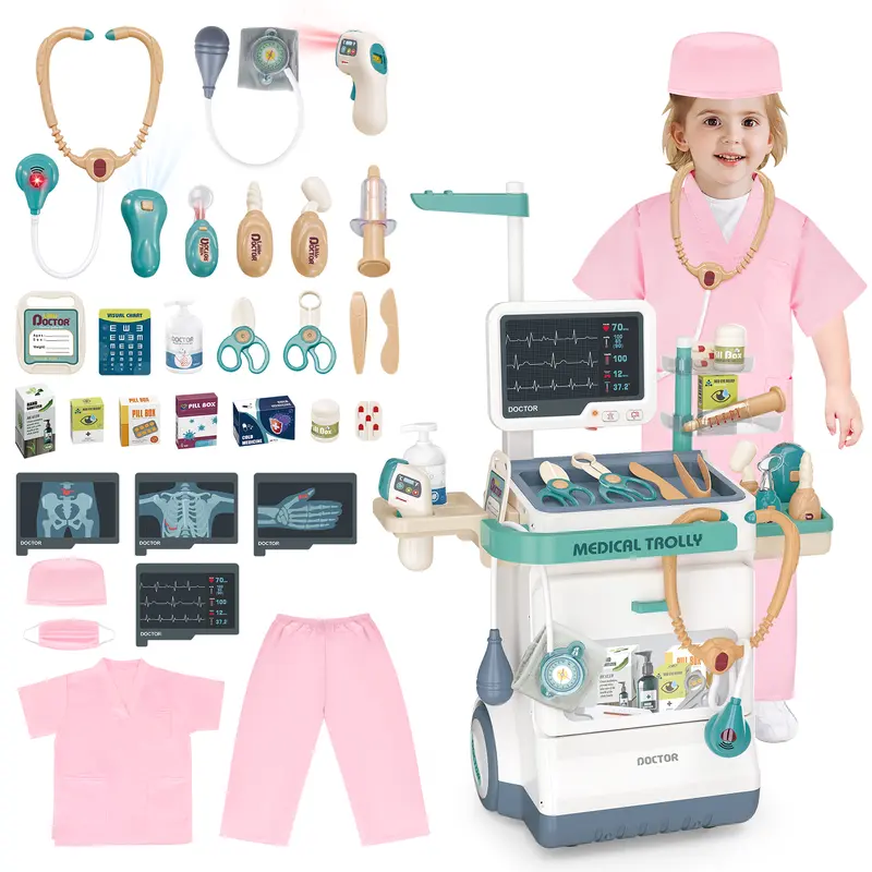 deAO Doctor Kit for Kids, 16 PCS Pretend Play Medical Station Set with Sound & Light, Role Play Doctor Toys for Boys & Girls