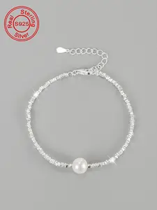S925 Sterling Silver Faux Pearl Decorated Bracelet, Fashion Jewelry for Party, Daily Clothing Decor, Trendy All-match & Exquisite Jewelry for Birthday Gift